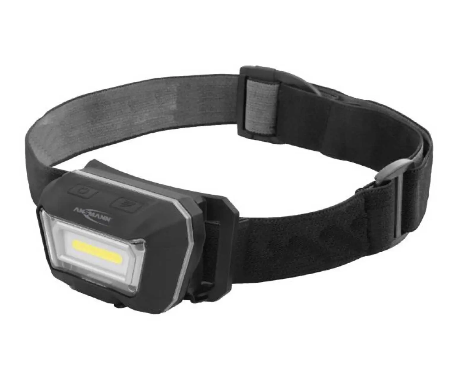 Schwarze LED-Kopflampe mit klappbarem Leuchtenkopf und elastischem Kopfband